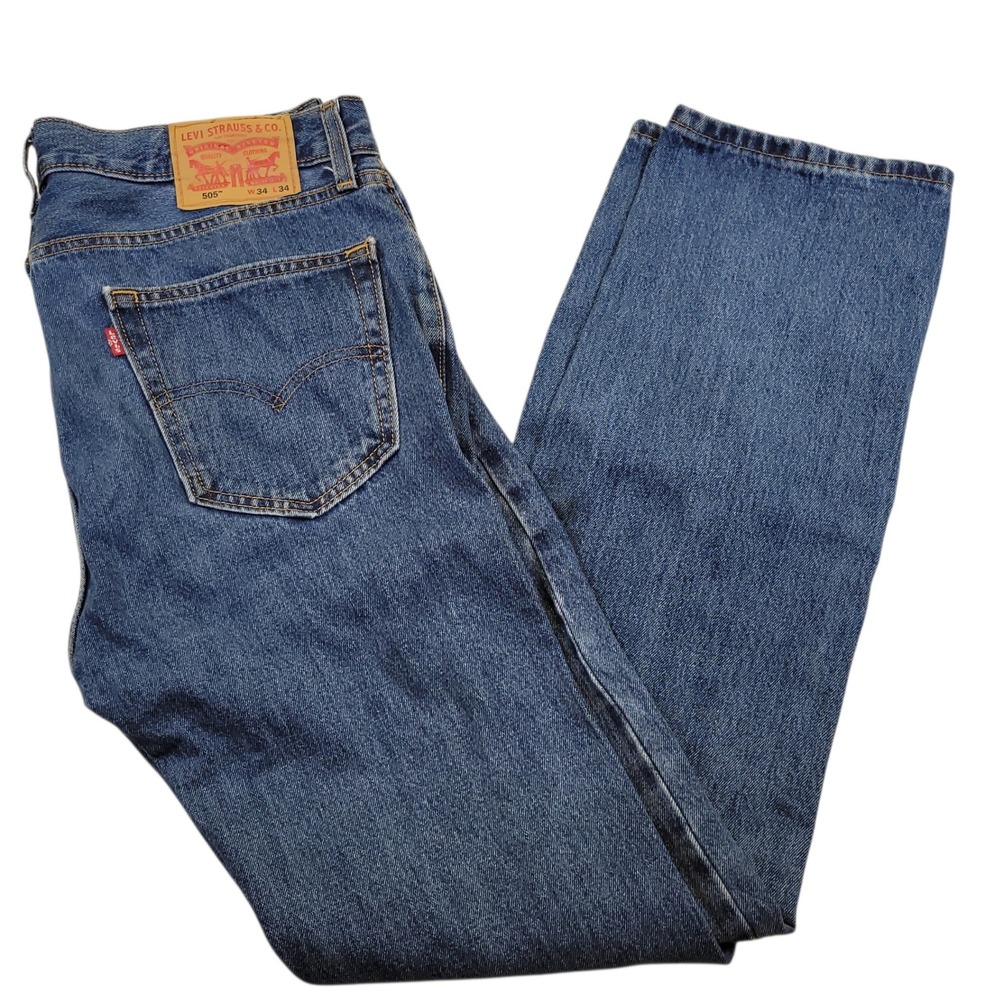 Levi's 505 Mens Jeans Blue 34x34 Straight Leg Classic Fit Denim